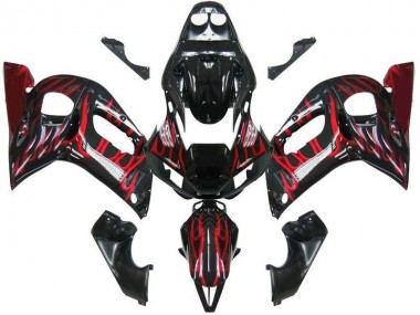 Carénage Yamaha R6 1998-2002 - Noir Rouge Flamme Bon Marché