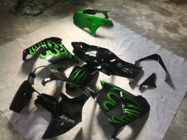 Carénage Kawasaki ZX9R 2000-2001 - Noir Brillant Vert Flamme Bon Marché