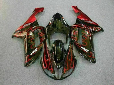 Carénage Kawasaki ZX6R 2007-2008 - Noir Rouge Flamme Bon Marché