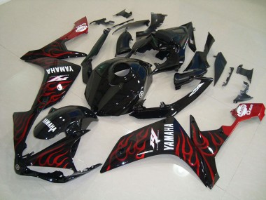Carénage Yamaha R1 2007-2008 - Noir Brillant Flamme Bon Marché